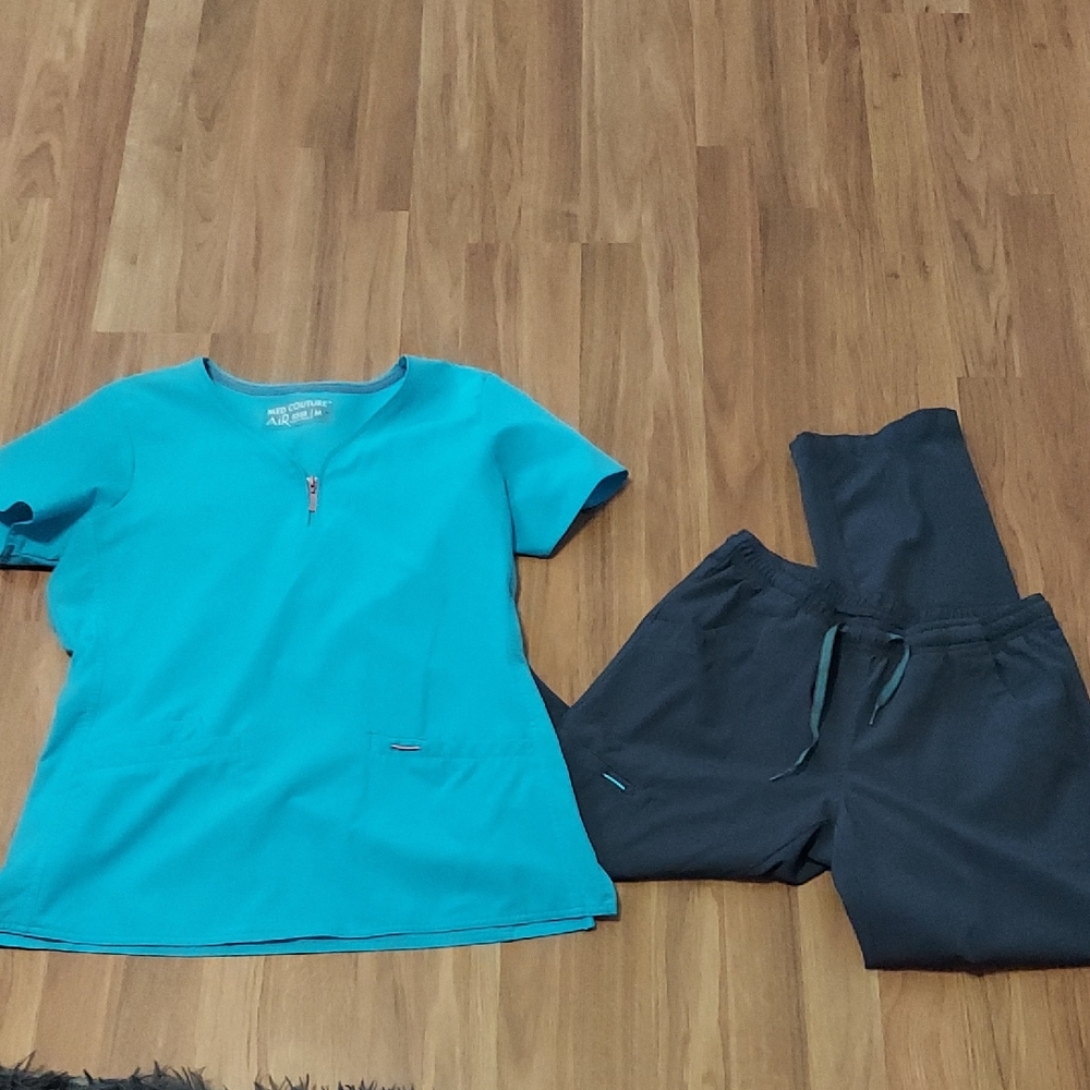 Med Couture Teal Top and Charcoal Pants Set